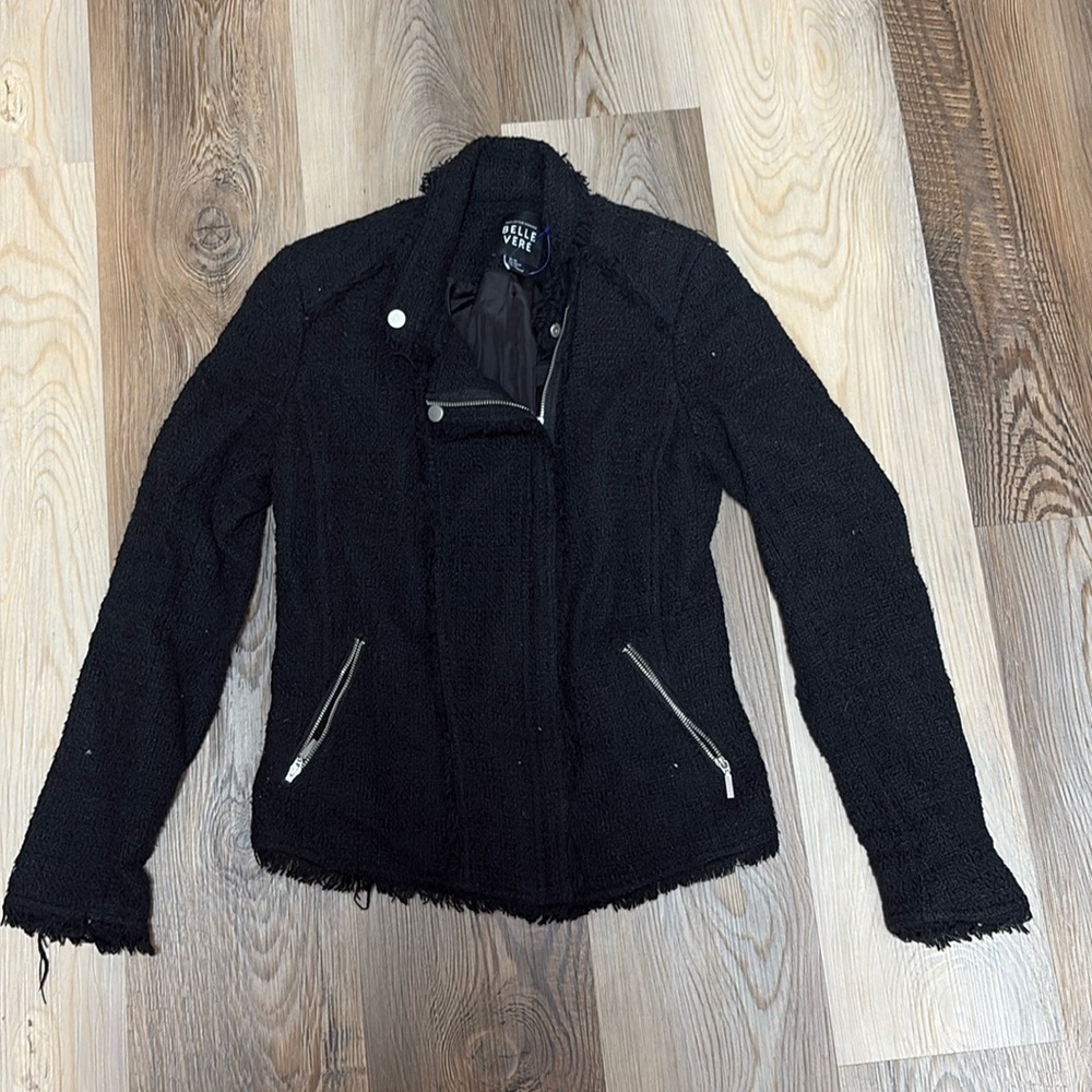 BELLE VERE for Anthropologie Raw Edge Black Cotton Moto Jacket - Picture 1 of 5